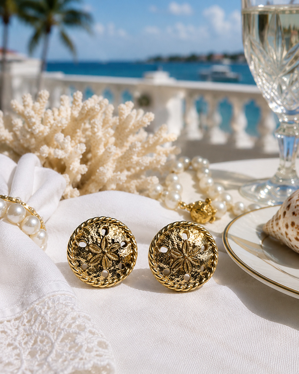 Vintage Monet Gold Tone Sand Dollar Clip On Earrings Petite Nautical Beach 80's